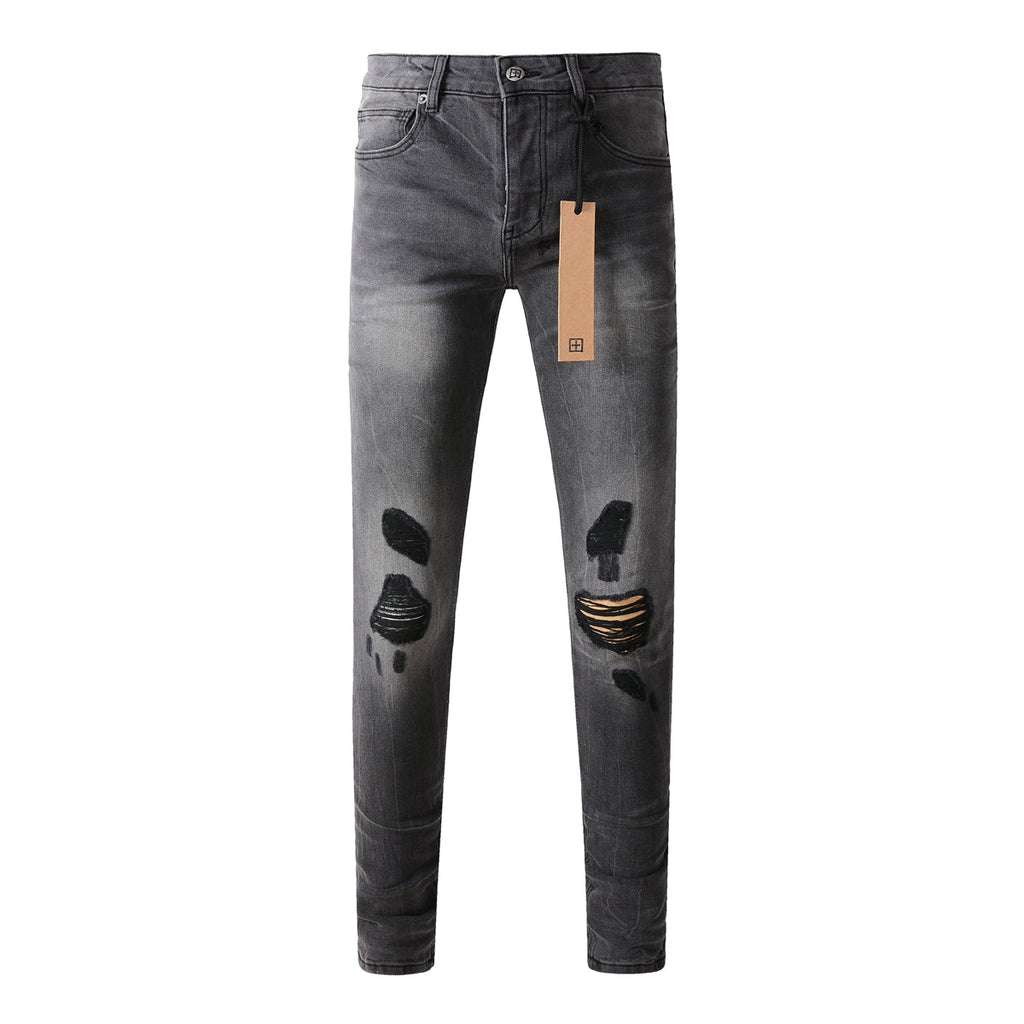 Purple Jeans Urban Gray Ripped Jeans with Bold Black Graffiti Accents 3003