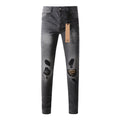 Purple Jeans Urban Gray Ripped Jeans with Bold Black Graffiti Accents 3003