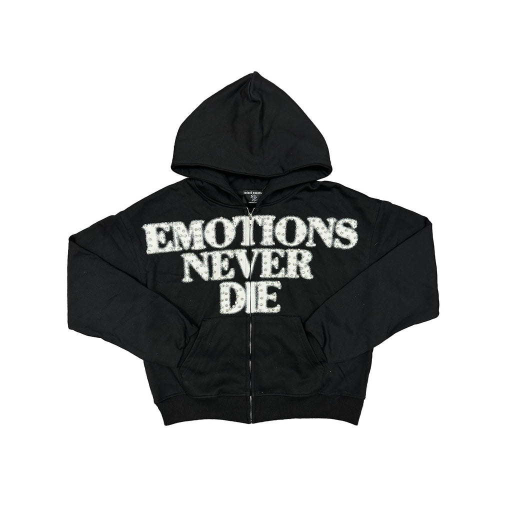 MIXED EMOTION Black ‘End’ Rhinestone hoodie