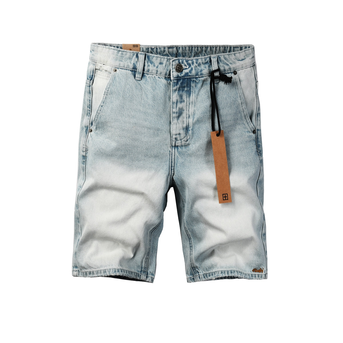 Purple Jeans Men Streetwear Denim Shorts Light Washed Blue with Graphic Patch and Relaxed Fit 2005