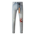 Purple Jeans Classic Blue Ripped Jeans with Distressed Knees 3008