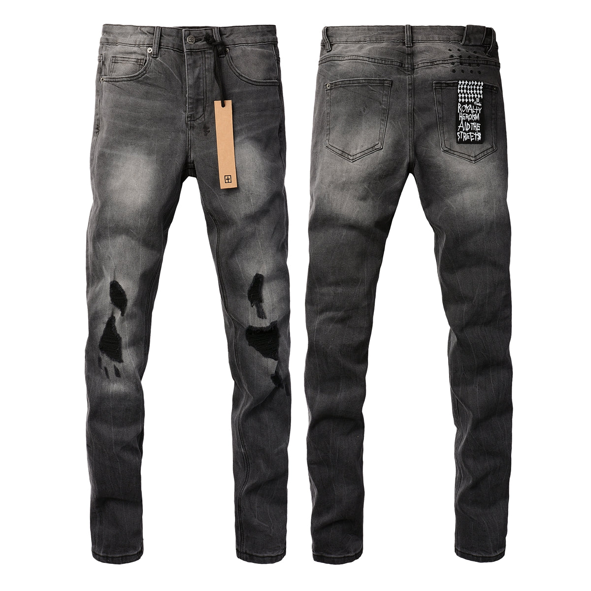 Purple Jeans Urban Gray Ripped Jeans with Bold Black Graffiti Accents 3003