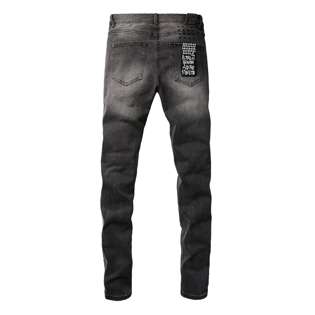 Purple Jeans Urban Gray Ripped Jeans with Bold Black Graffiti Accents 3003