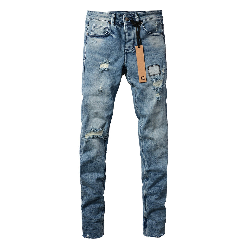Purple Jeans Edgy Blue Denim with Distressed Rip Accents 3007