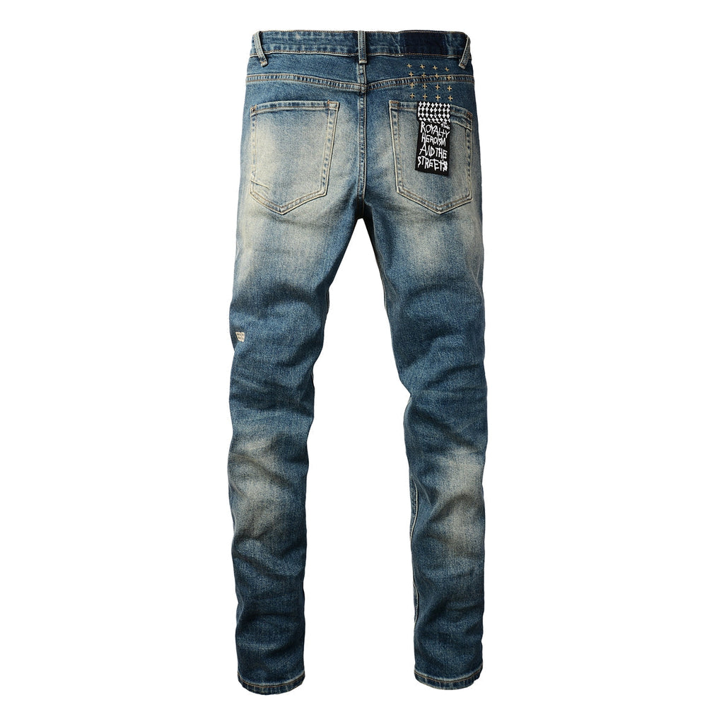Purple Jeans Classic Blue Ripped Knee Skinny Jeans 3018