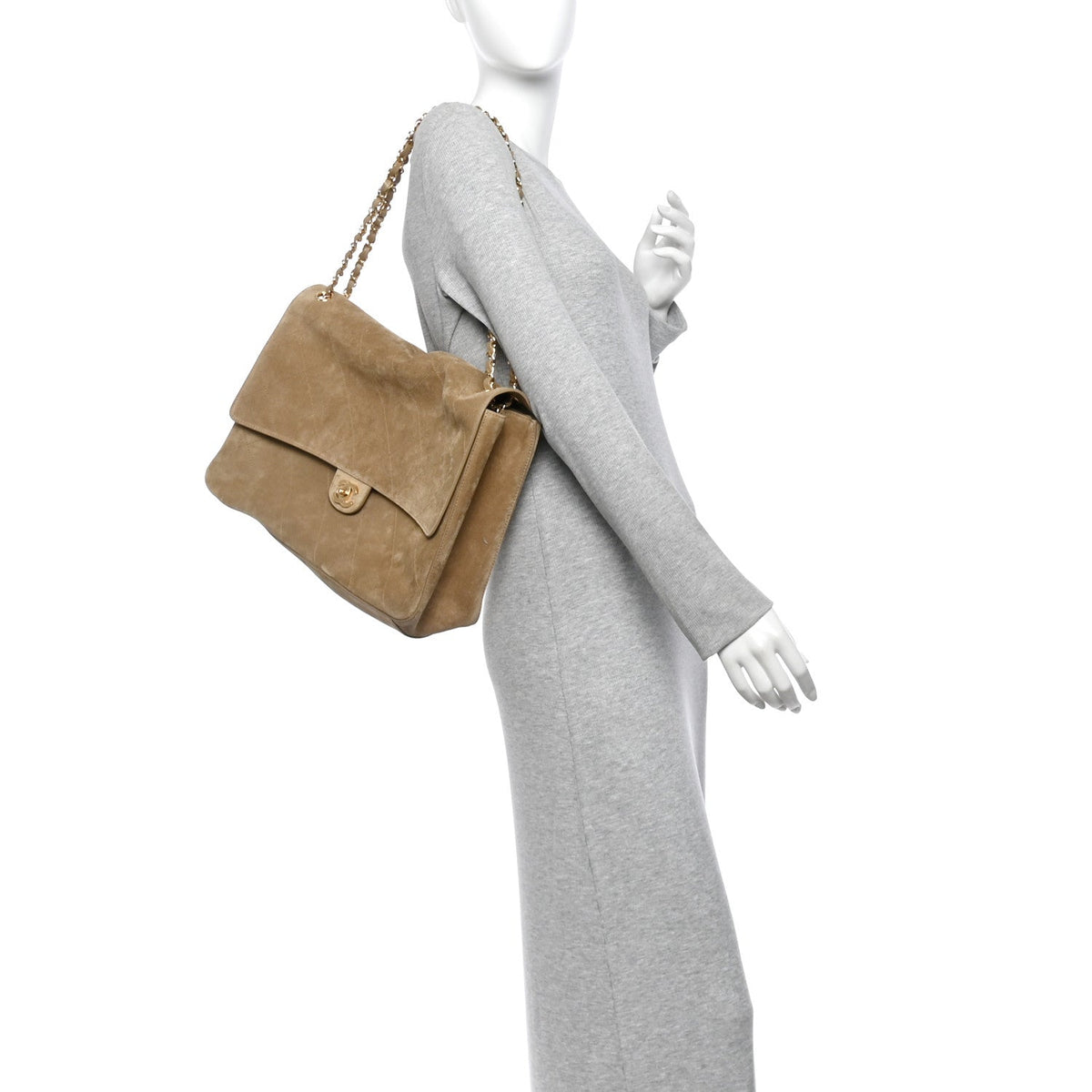 Suede Calfskin Souplissimo Maxi Flap Dark Beige