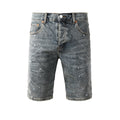 Purple Jeans Men’s Gray Washed Denim Shorts with Shiny Studded Sunburst Pattern Streetwear Fashion Style 5093