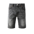 Purple jeans Men’s Grey Washed Denim Shorts with Sparkling Studded Sunburst Design Streetwear Fashion Style 5094