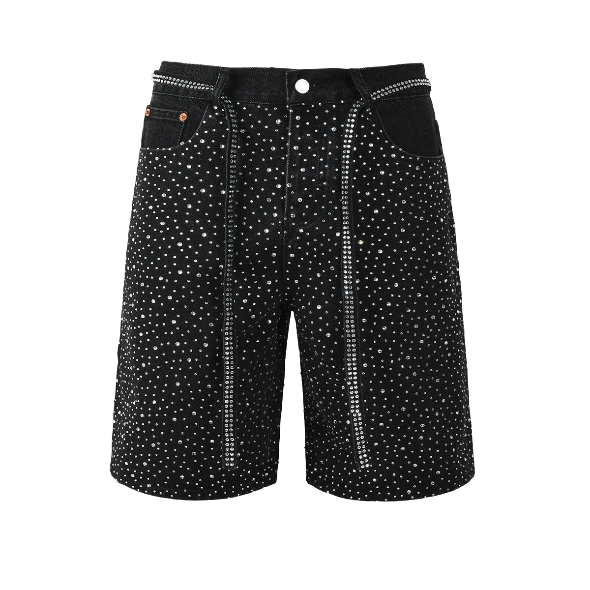 Purple Jeans Mens Black Denim Shorts with Allover Rhinestone Embellishments and Sparkling Party Street Style 5095