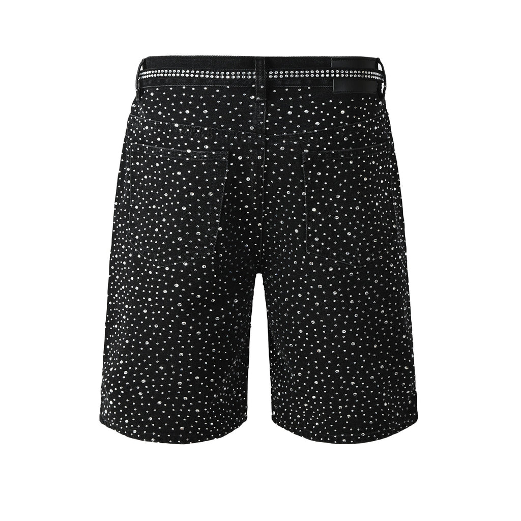 Purple Jeans Mens Black Denim Shorts with Allover Rhinestone Embellishments and Sparkling Party Street Style 5095