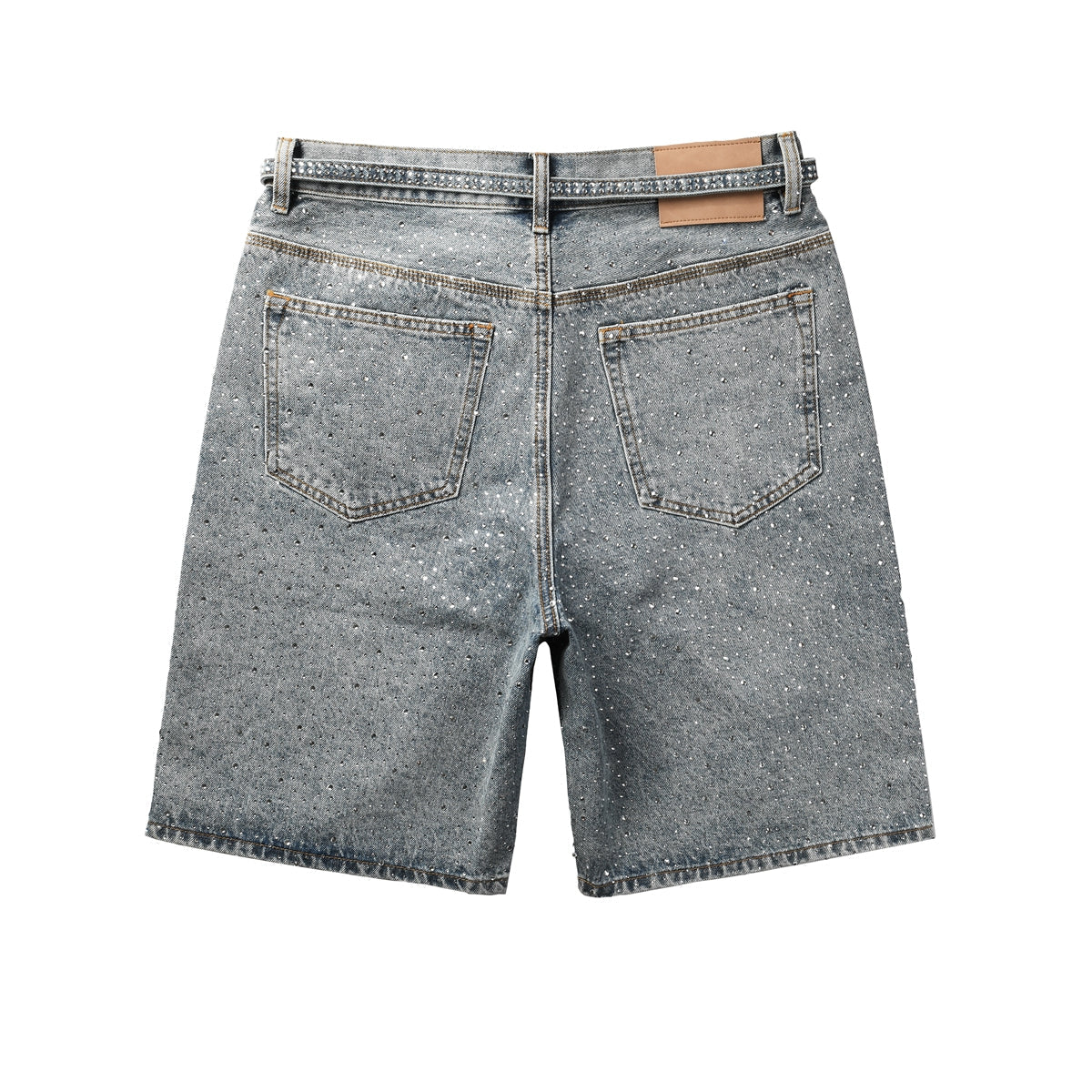 Purple Jeans Mens Light Blue Denim Shorts with Sparkling Rhinestones Stylish Summer Streetwear Look 5096