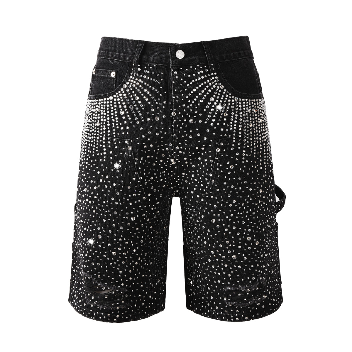 Purple Jeans Luxury Bling Men's Black Jean Shorts Covered in Shiny Rhinestones for Night Out Fashion 5099
