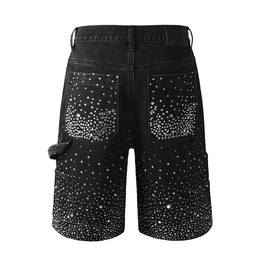 Purple Jeans Luxury Bling Men's Black Jean Shorts Covered in Shiny Rhinestones for Night Out Fashion 5099