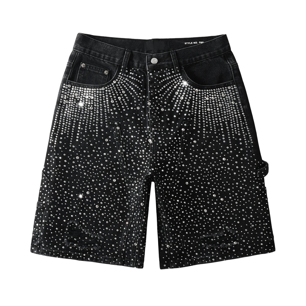 Purple Jeans Luxury Bling Men's Black Jean Shorts Covered in Shiny Rhinestones for Night Out Fashion 5099