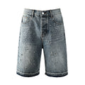 Purple Jeans Luxury Hip Hop Denim Shorts with Glittering Rhinestone Embellishments and Vintage Washed Look 5102