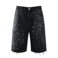 Purple Jeans Men’s Black Rhinestone Denim Shorts with Firework Crystal Design 5103