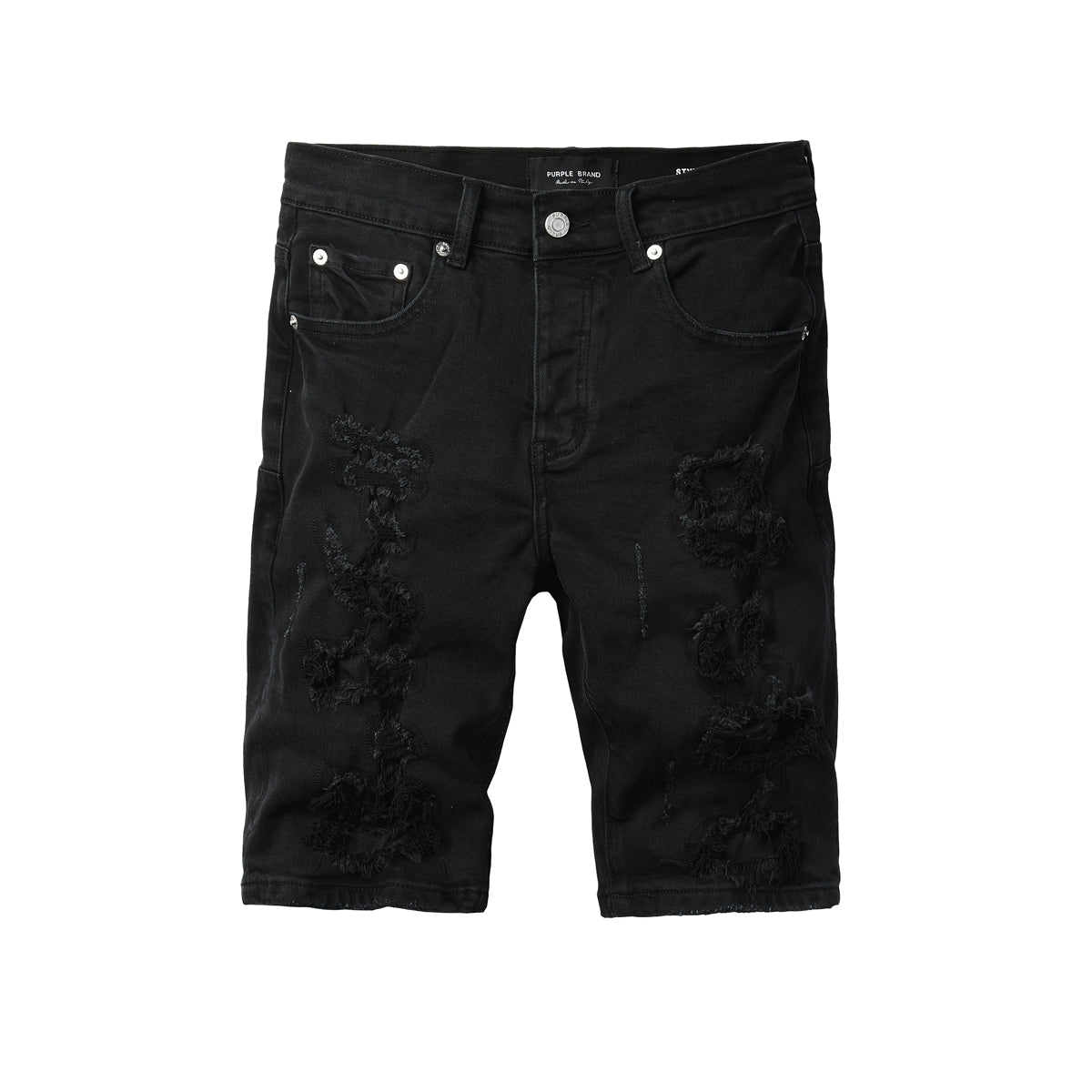 Purple Jeans Edgy Distressed Black Denim Shorts with Destroyed Rips for Men’s Summer Fashion 5108