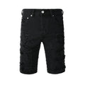 Purple Jeans Edgy Distressed Black Denim Shorts with Destroyed Rips for Men’s Summer Fashion 5108