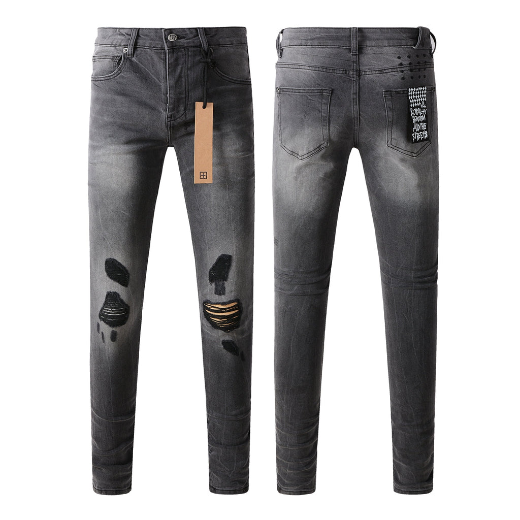 Purple Jeans Urban Gray Ripped Jeans with Bold Black Graffiti Accents 3003