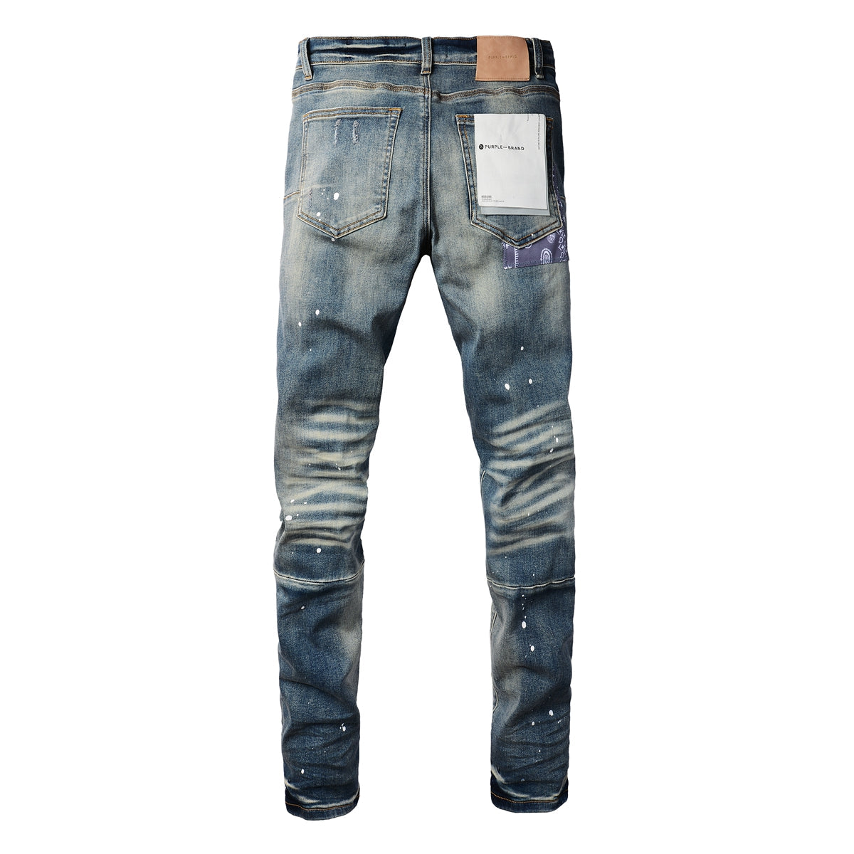 Purple Men Streetwear Jeans Distressed Blue Patch Paint Skinny Fit 9025