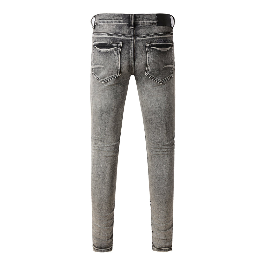 Purple Jeans Men Classic Streetwear Jeans Distressed Black Grey Ripped Skinny 9068