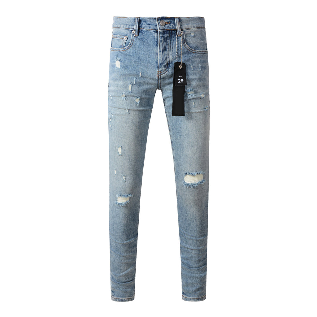 Purple Jeans Fashionable Blue Ripped Jeans 9075 Featuring Distressed Design