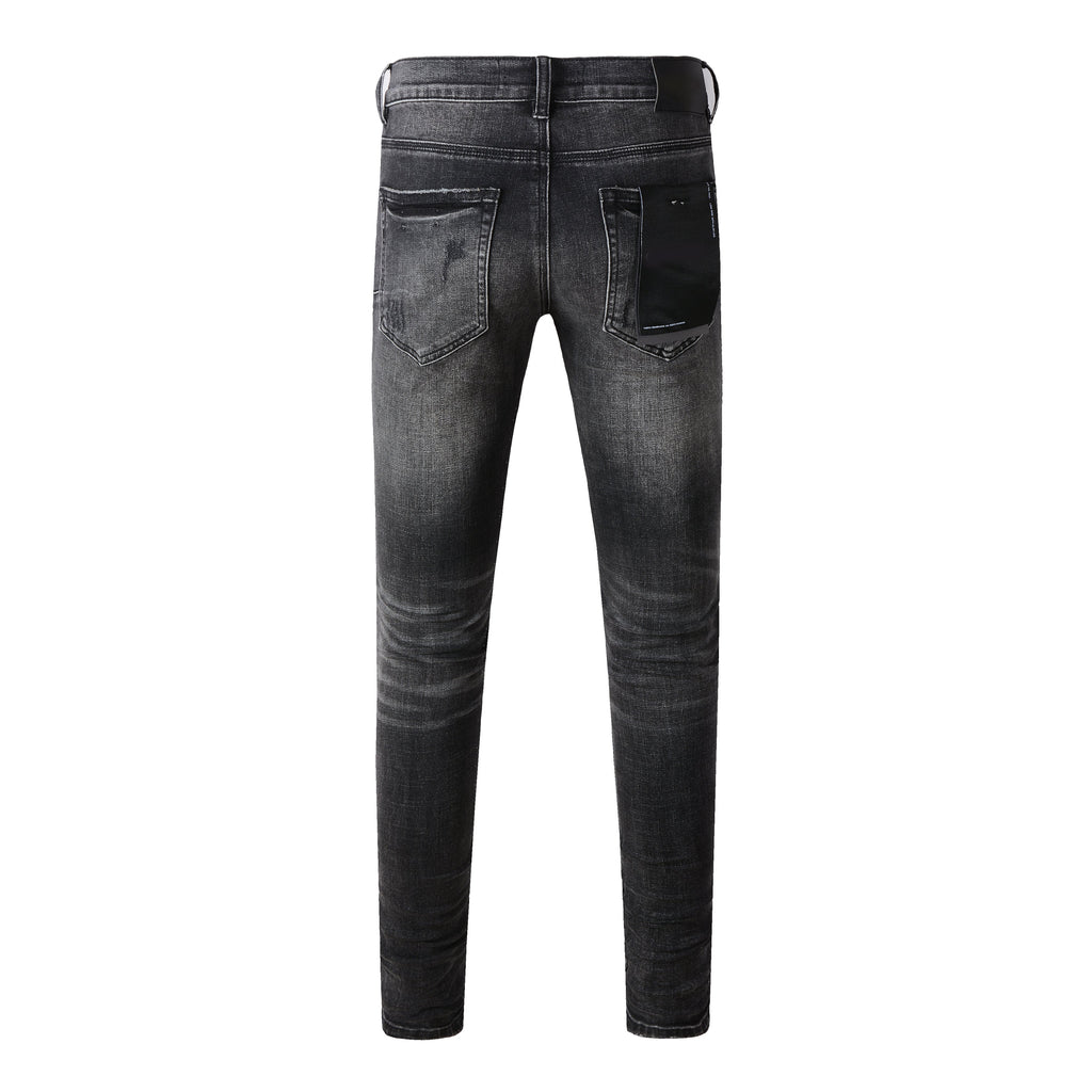 Purple Black Distressed Jeans 9079 Long Pants with Stylish Rips and Tears