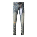 Purple Jeans Men Streetwear Jeans Distressed Light Blue Paint Dot Ripped Skinny 9092