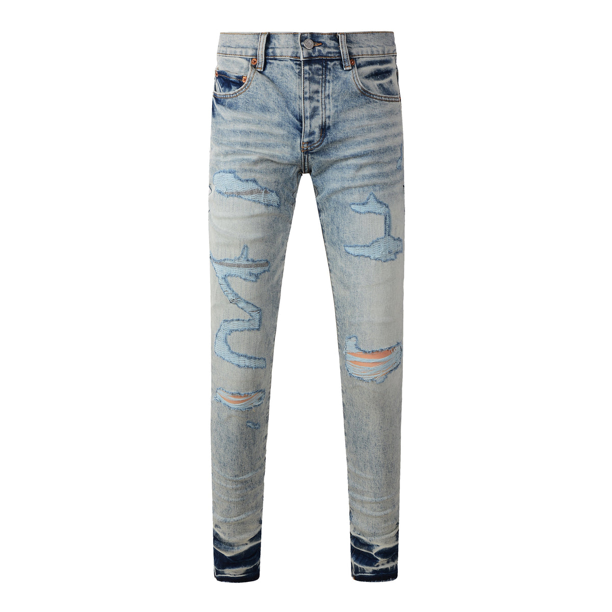 Purple Jeans Men Streetwear Jeans Distressed Light Blue Abstract Ripped Skinny 9093