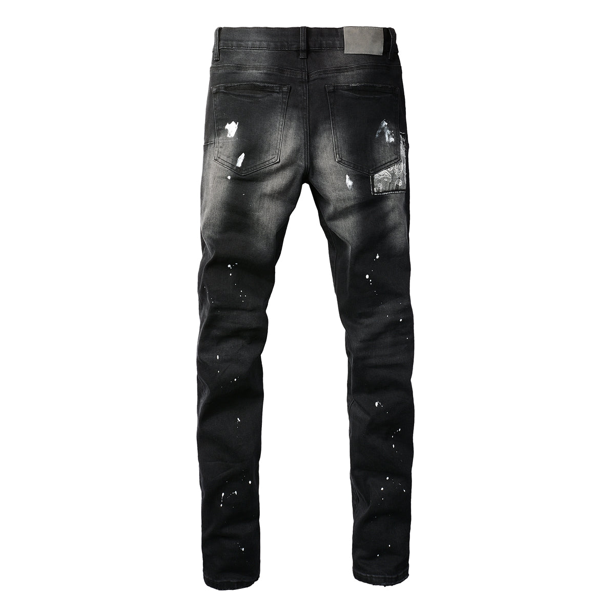 Purple Jeans Men Streetwear Jeans Distressed Black Paint Splash Patch Ripped Skinny 9099