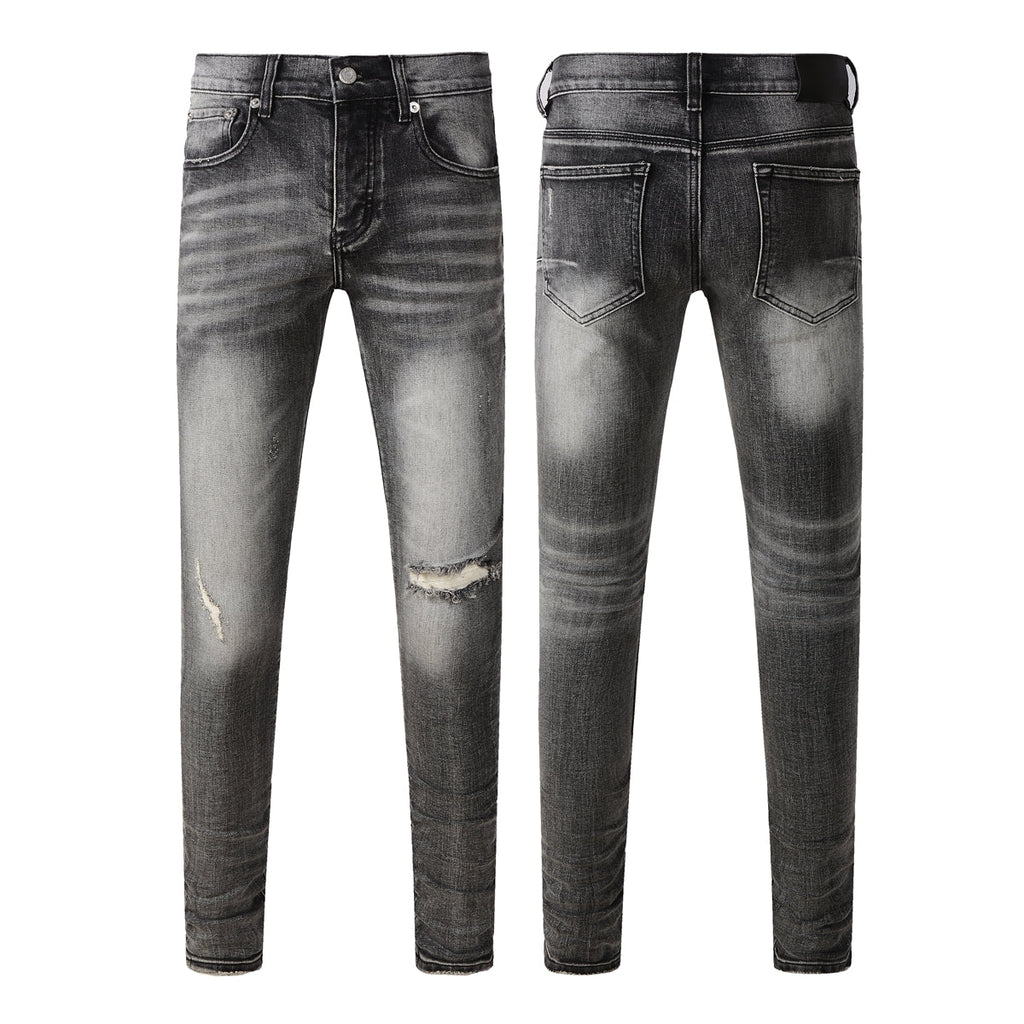 Purple Jeans Men Classic Streetwear Jeans Distressed Grey Ripped Skinny Fit 9103