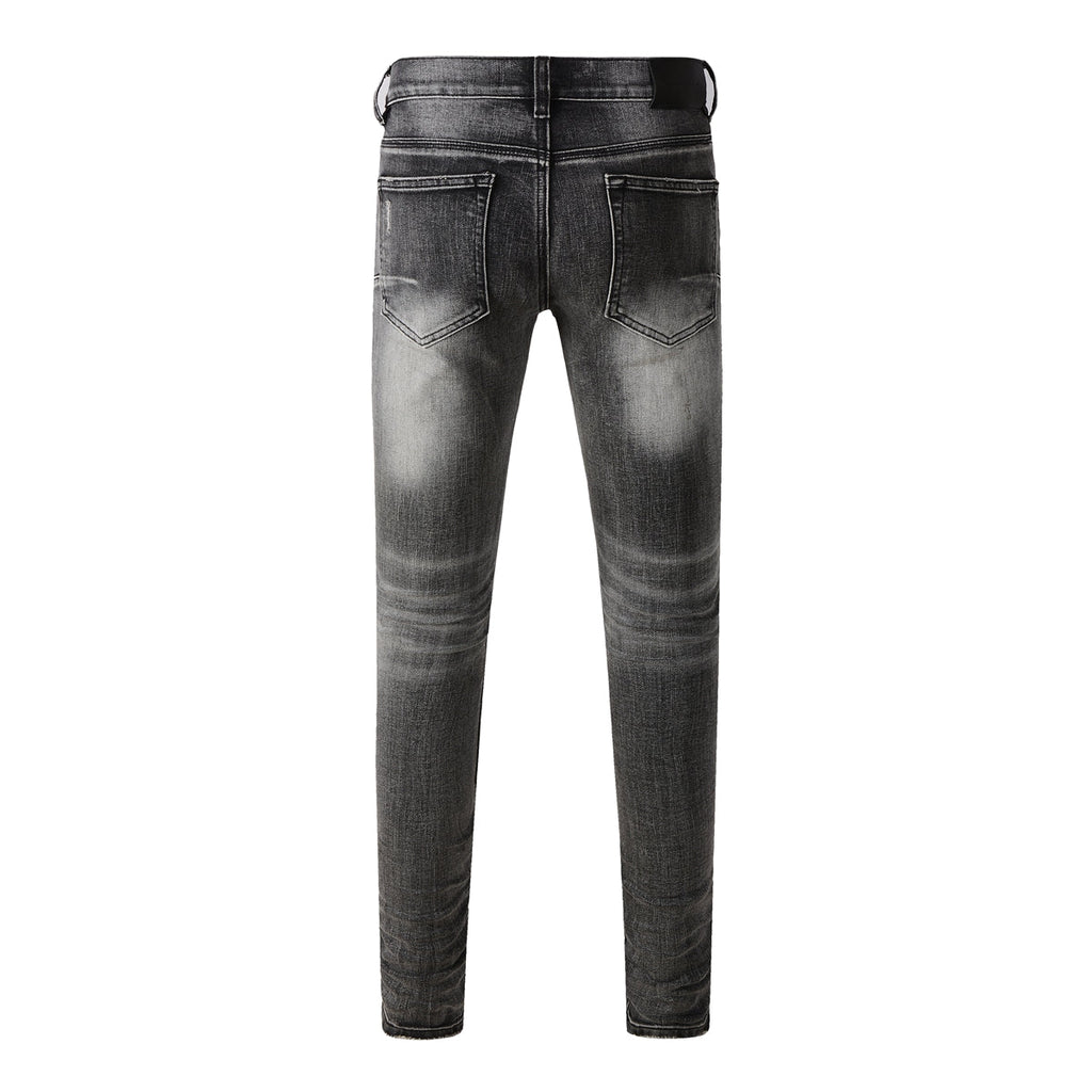 Purple Jeans Men Classic Streetwear Jeans Distressed Grey Ripped Skinny Fit 9103
