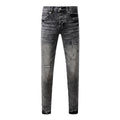 Purple Jeans Men Distressed Grey Washed Skinny Jeans Ripped Scratch Style 9105