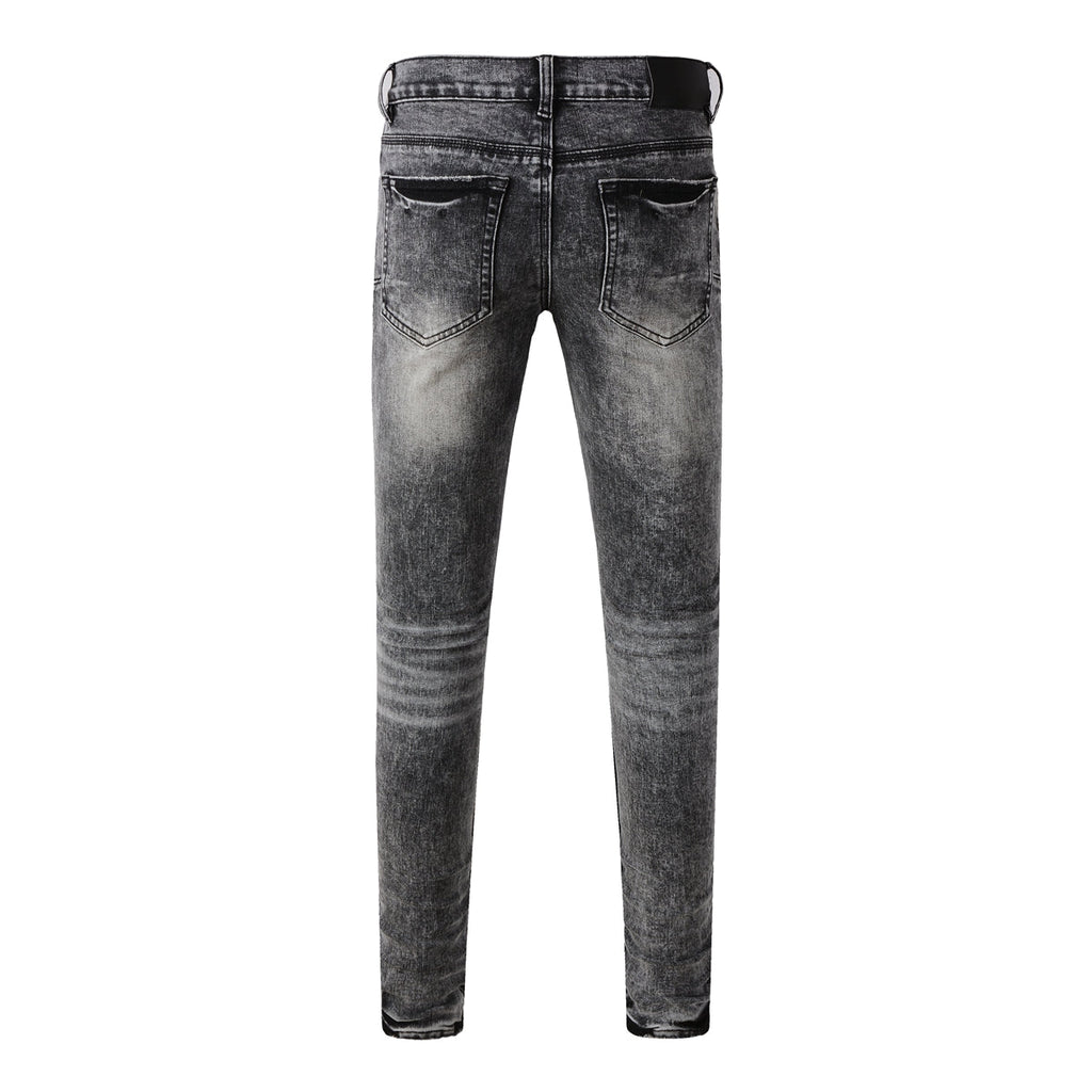 Purple Jeans Men Distressed Grey Washed Skinny Jeans Ripped Scratch Style 9105