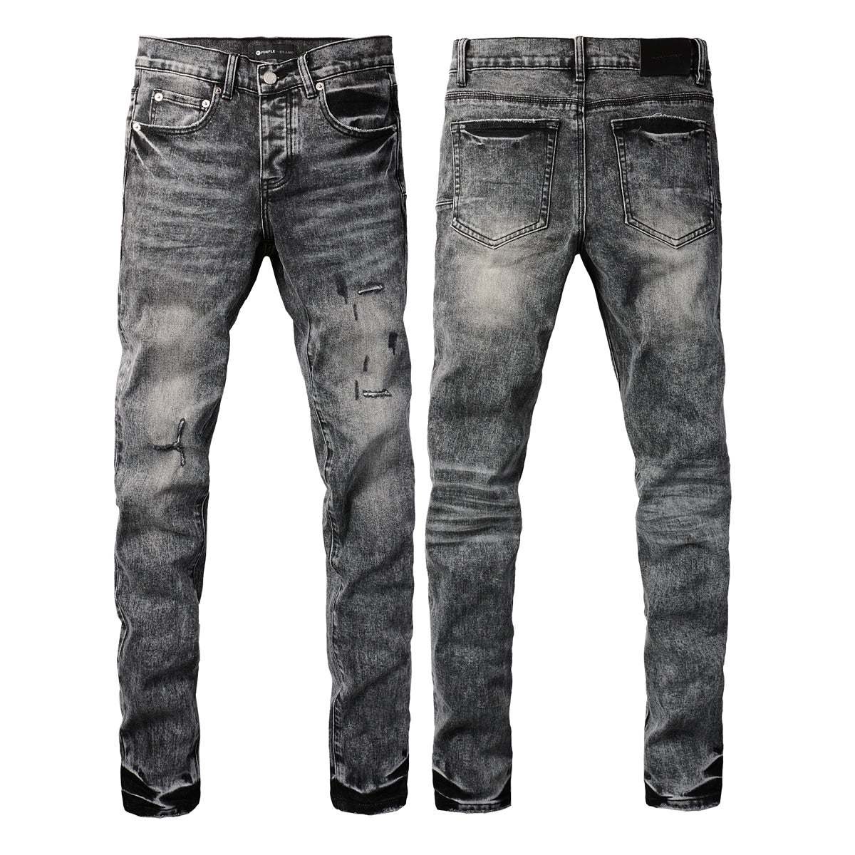 Purple Jeans Men Distressed Grey Washed Skinny Jeans Ripped Scratch Style 9105