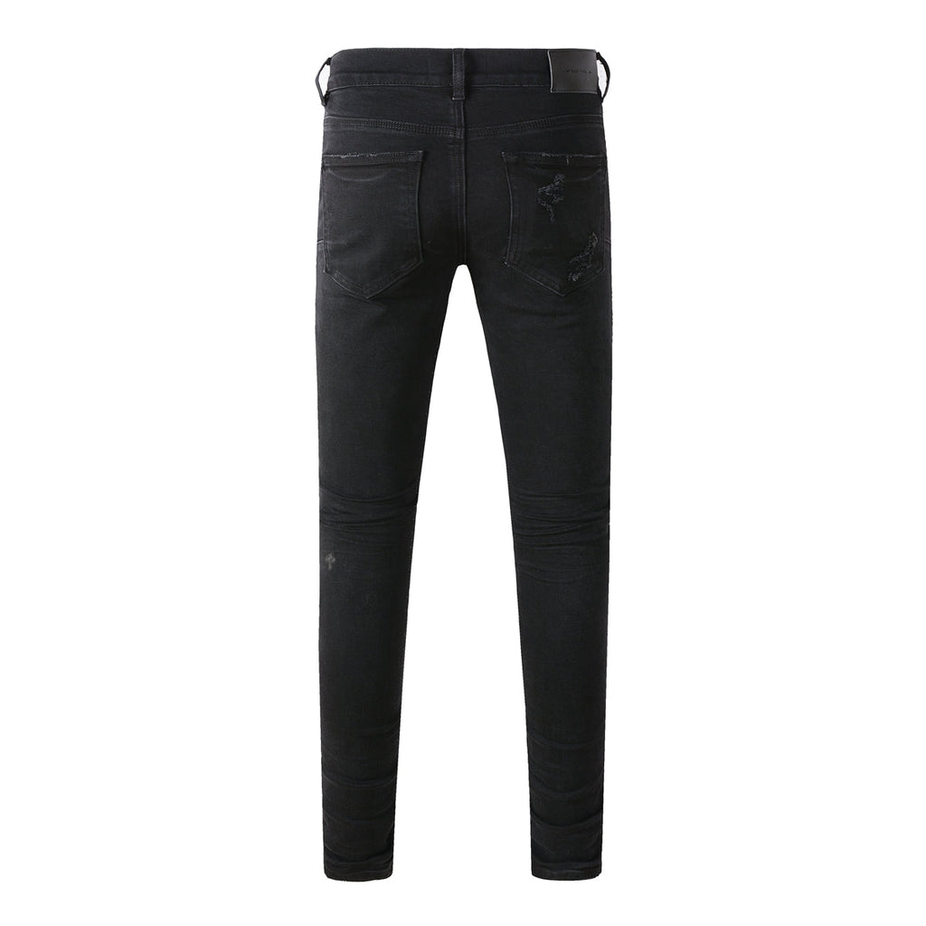 Purple Jeans Men Distressed Black Skinny Jeans with Heavy Ripped Design and Grunge Streetwear Vibe 9108