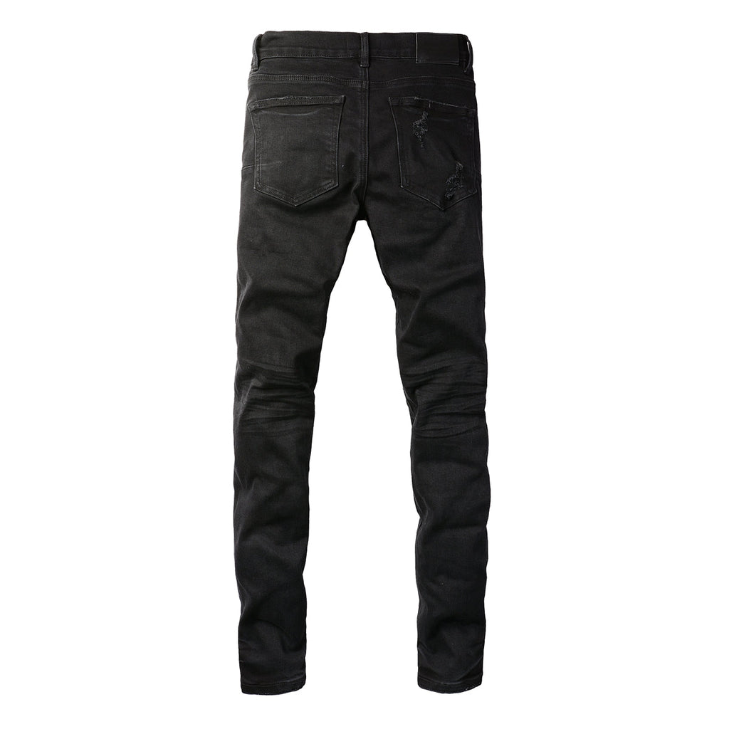 Purple Jeans Men Distressed Black Skinny Jeans with Heavy Ripped Design and Grunge Streetwear Vibe 9108
