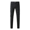 Purple Jeans Men Distressed Black Skinny Jeans with Heavy Ripped Design and Grunge Streetwear Vibe 9108