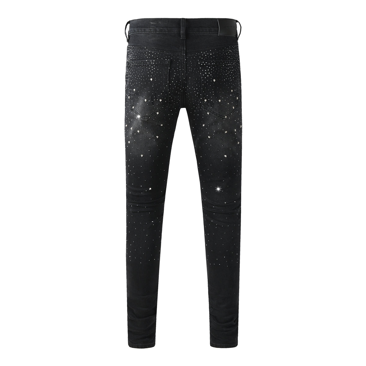 Purple Mens Black Skinny Jeans with Gradient Rhinestone Embellishment Sparkling Night Sky Inspired Denim 9130