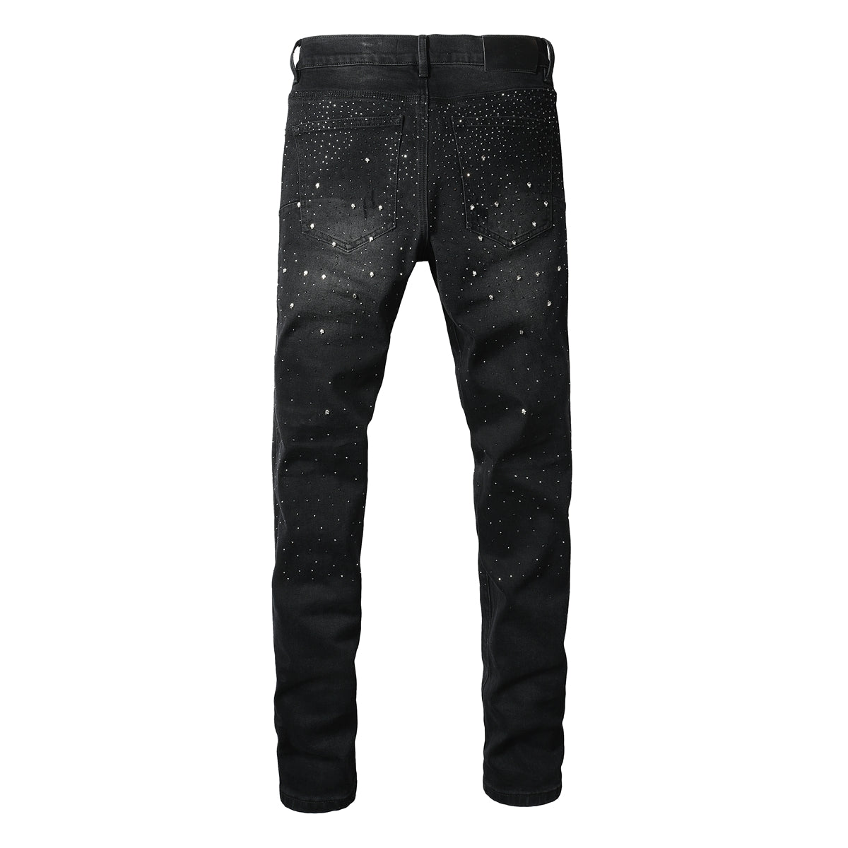 Purple Mens Black Skinny Jeans with Gradient Rhinestone Embellishment Sparkling Night Sky Inspired Denim 9130