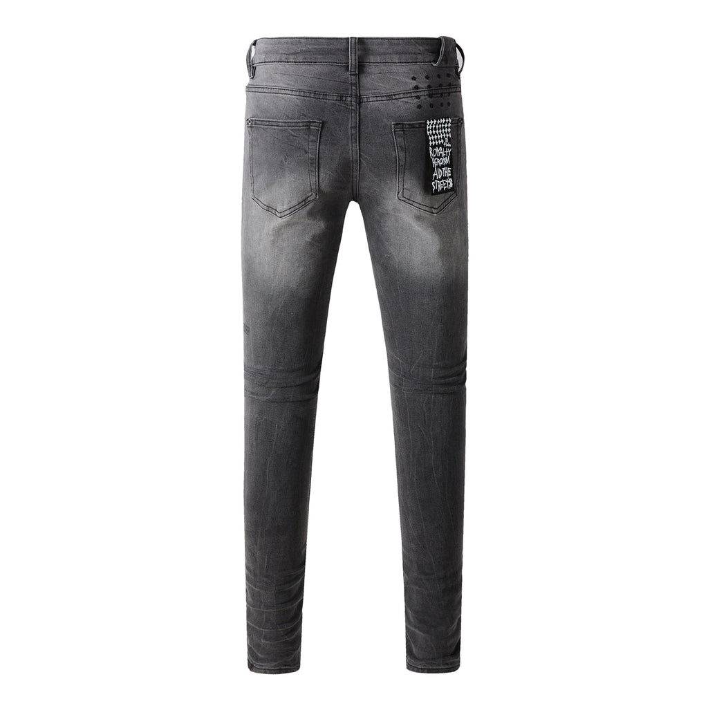 Purple Jeans Urban Gray Ripped Jeans with Bold Black Graffiti Accents 3003