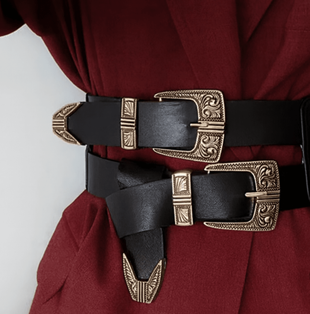 Austin Blaze Ingrid Double Buckle Belt in Black and Gold