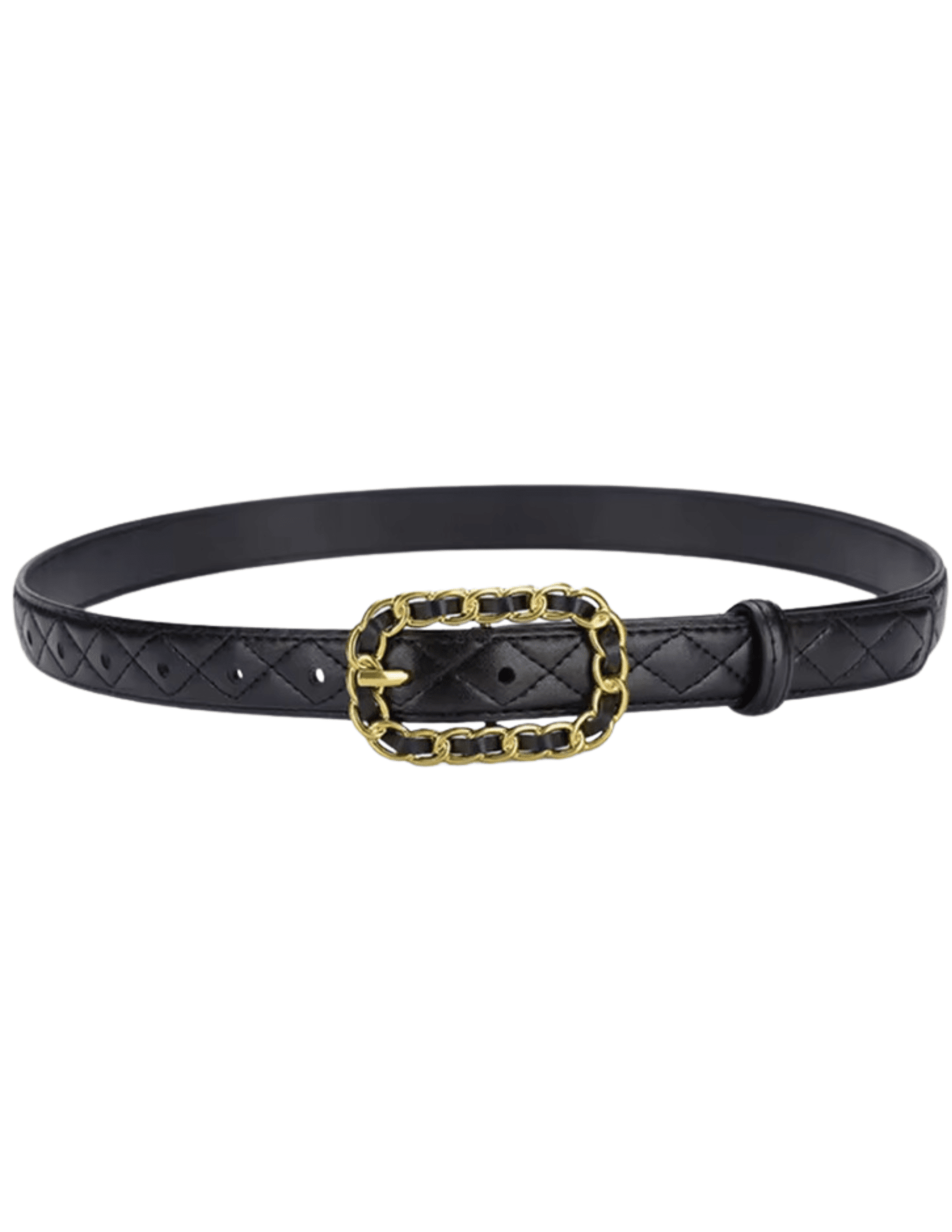 Fleur de Camélia Kimmy Quilted Leather Chain Buckle Belt in Black