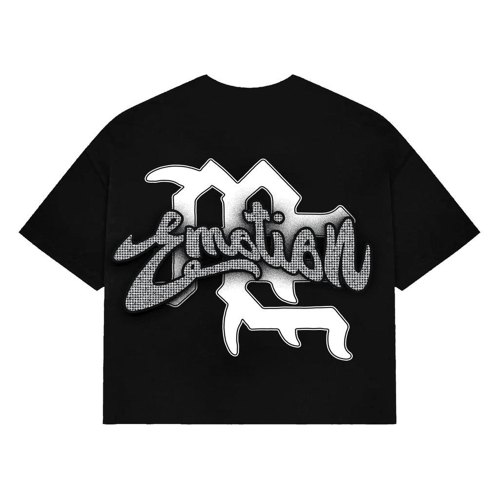 Mixed Emotions　Black “Rhinestone” Cropped Tee
