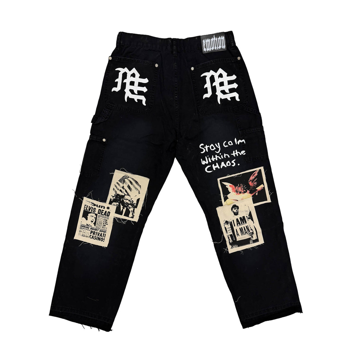 Mixed Emotions　Black “Newspaper” Carpenter Pants