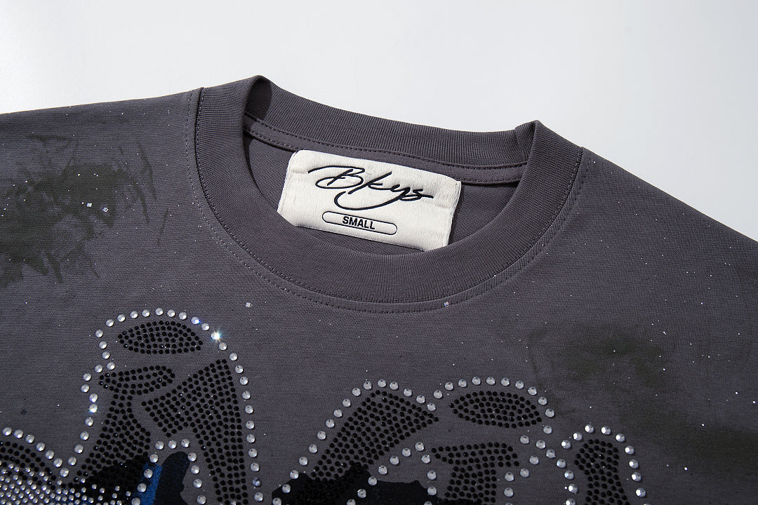 BKYS Vintage Street Portrait Crystal Embellished Graphic T-Shirt