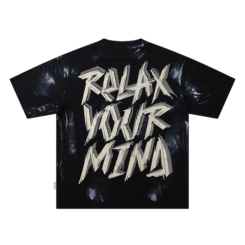 BKYS Washed Rhinestone Portrait Print Relaxed Fit Streetwear T-Shirt