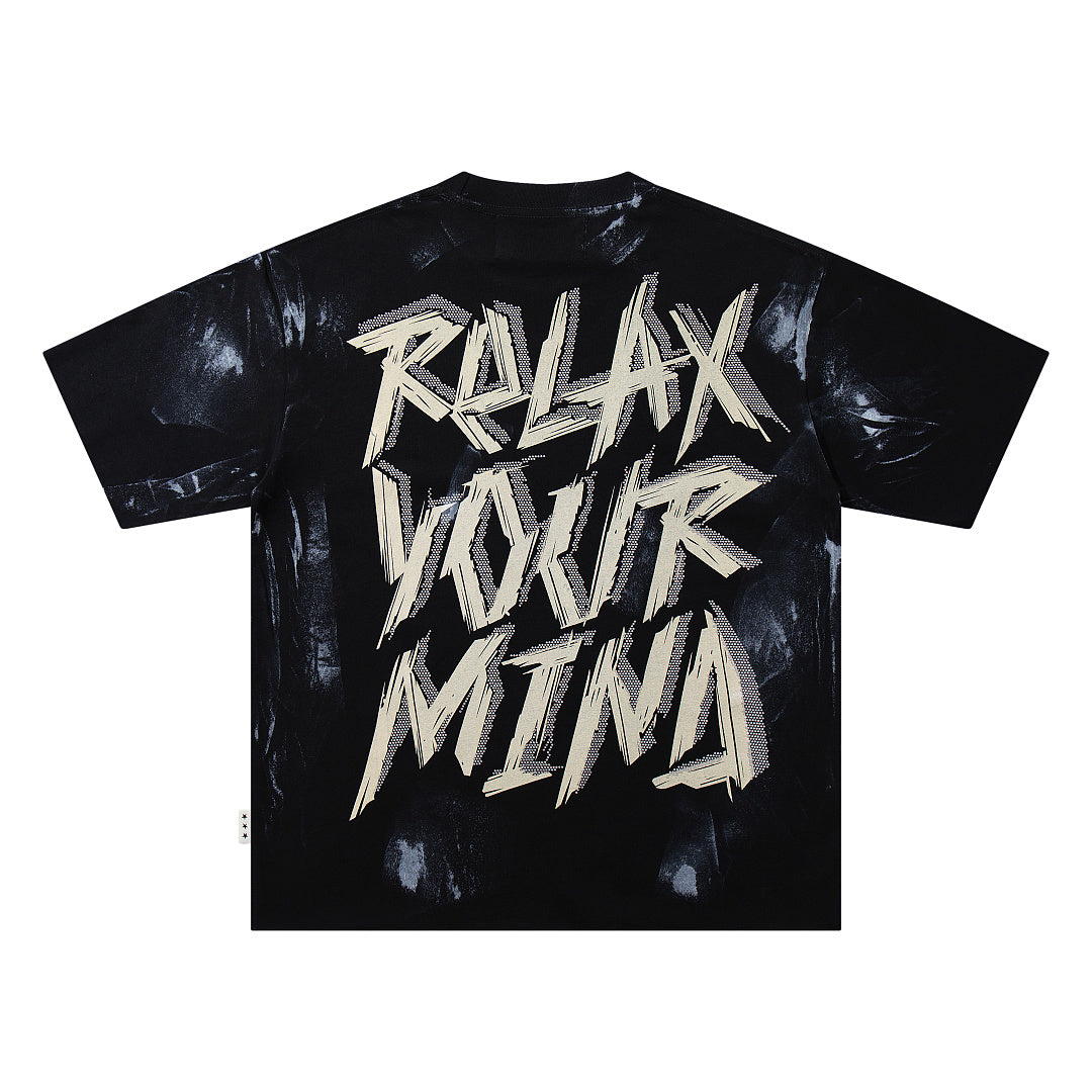 BKYS Washed Rhinestone Portrait Print Relaxed Fit Streetwear T-Shirt