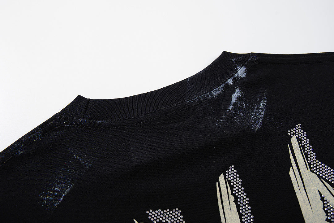 BKYS Washed Rhinestone Portrait Print Relaxed Fit Streetwear T-Shirt