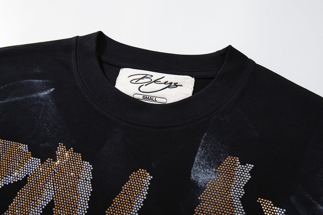 BKYS Washed Rhinestone Portrait Print Relaxed Fit Streetwear T-Shirt